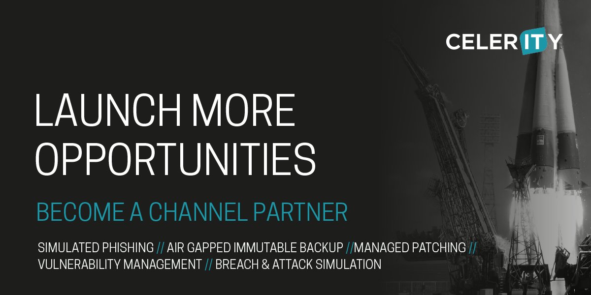 CelerityLimited's tweet photo. Generate more business opportunities with more capabilities and support of the Celerity Partner Channel. Speak to Zeb, our Channel Manager today to learn how:
https://t.co/pkQ8ipHKHM
#channelpartnerships #cybersecurity #simulatedphishing #vulnerabilitymanagment #patching #BAS https://t.co/lKxUMdsj89