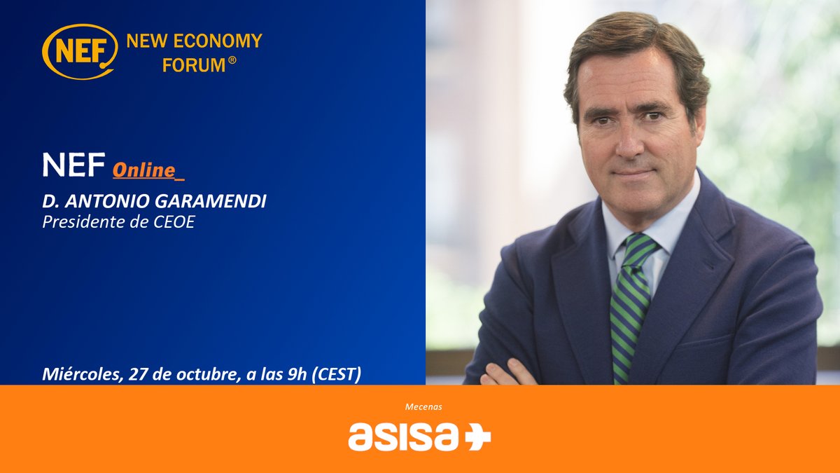 NewEconomyForum's tweet photo. 🗓️¡Mañana!

📢¡Nuevo #NEFOnline!

⌚️A las 9.00 horas conversamos con @agaramendil, presidente de @CEOE_ES 

🤝 @AsisaSalud 

💻¡Síguelo! 👇
https://t.co/zj2yO9KsFC https://t.co/5CgQbxsngI