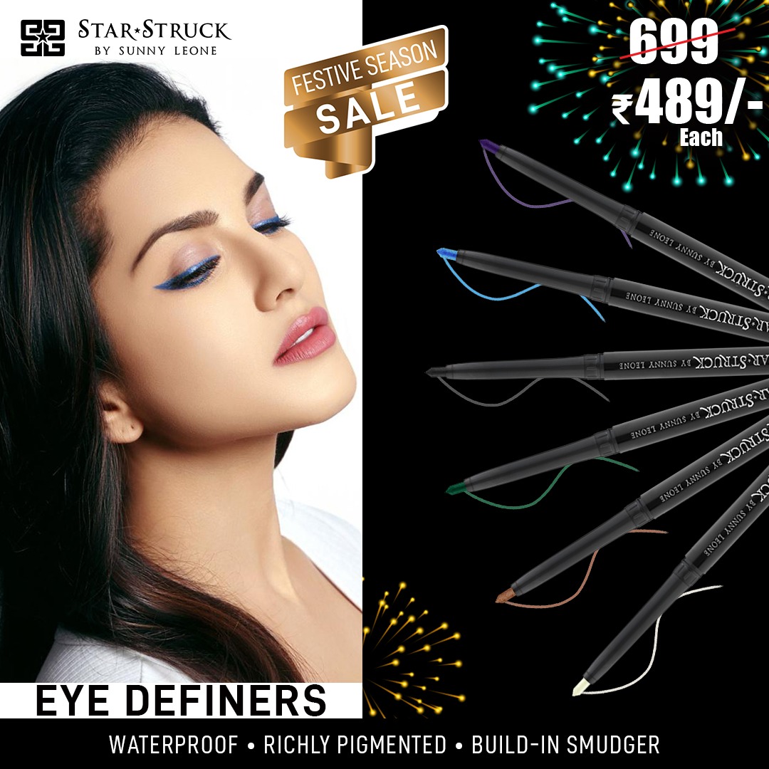 StarStruckbySL's tweet photo. Grab one for every look! Eye Definers now available for FLAT 30% OFF. Visit https://t.co/saG81QqiKU
.
#DiwaliSale #Sale #OnlineSale #HappyDiwali #Diwali2021 #Cosmetics #Eye #EyeMakeUp #Kajal #EyeDefiners #ShopNow #Buy #SunnyLeone #Starstruck https://t.co/RCdNmK8pTt