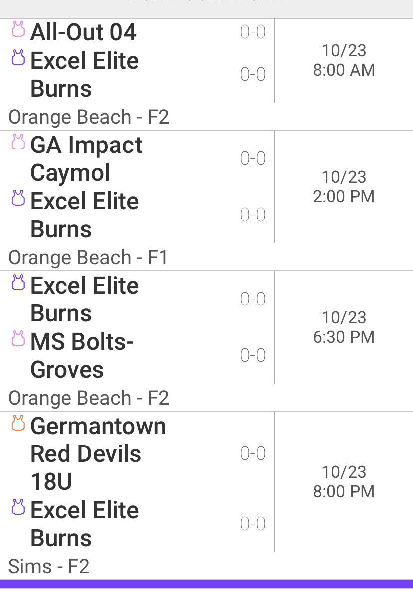 erikathurman19's tweet photo. Headed to Alabama for the 2021 Sand Dollar Showcase. Here’s our schedule for Saturday. @ExcelEliteBurns @EXCELFASTPITCH https://t.co/c4QiGOWJL2