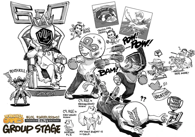 Four illustrations about the individual result of group stage in #Worlds2021  ! Can't wait to watch more games in the tournament.
#theresultofgames 