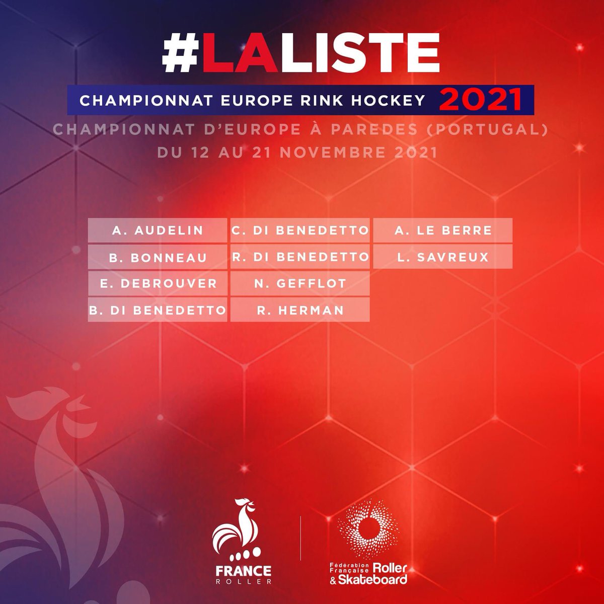👉🏼 La liste des Bleus qui disputeront le championnat d’Europe du 12 au 21 novembre à Paredes (Portugal) ! 🇫🇷

Félicitations à Léo Savreux pour cette première sélection en Équipe de France ! 🤩

#NousSommesLeSCRA 🔴⚪️
