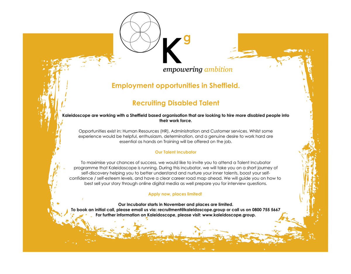 This Is Sheffield (@thisissheff_) on Twitter photo Kaleidoscope, who specialise in giving disabled people the opportunity to strengthen talent in the workplace are running sessions for positions in Sheffield.
Find out more about <a href="/Klinvest/">Kaleidoscope Invest</a> here bit.ly/KaleidoscopeSh…
#ThisIsSheffield #Sheffield
<a href="/VisitSheffield/">Welcome to Sheffield</a> <a href="/HelpSheffield/">Help Sheffield</a> Kaleidoscope, who specialise in giving disabled people the opportunity to strengthen talent in the workplace are running sessions for positions in Sheffield.
Find out more about <a href="/Klinvest/">Kaleidoscope Invest</a> here bit.ly/KaleidoscopeSh…
#ThisIsSheffield #Sheffield
<a href="/VisitSheffield/">Welcome to Sheffield</a> <a href="/HelpSheffield/">Help Sheffield</a>