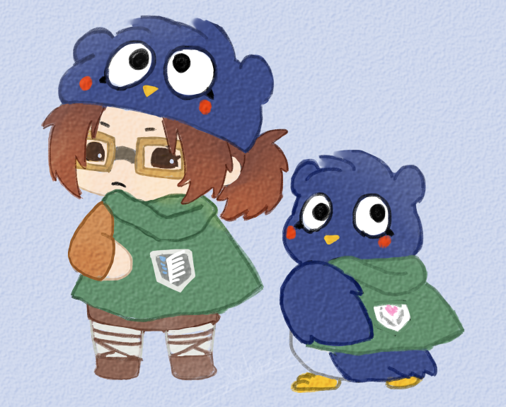 「💜ハンジさん&パタパタペッピー🦉
サンリオと進撃のコラボにどっちの推しもいな」|はむのイラスト