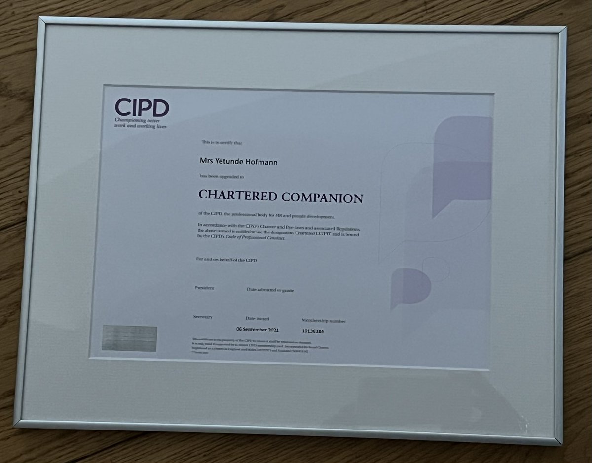 YetundeH's tweet photo. So my certificate of membership as a Chartered Companion of the CIPD - arrived. I am truly proud and honoured. I feel brilliant!!
@CIPD @cipd_ME @dds180 @FisherLouise5 @Cheese_Peter
#ProudToBeCharteredCCIPD #HR #HRDs #HRLeaders https://t.co/28qzA2T7Pf