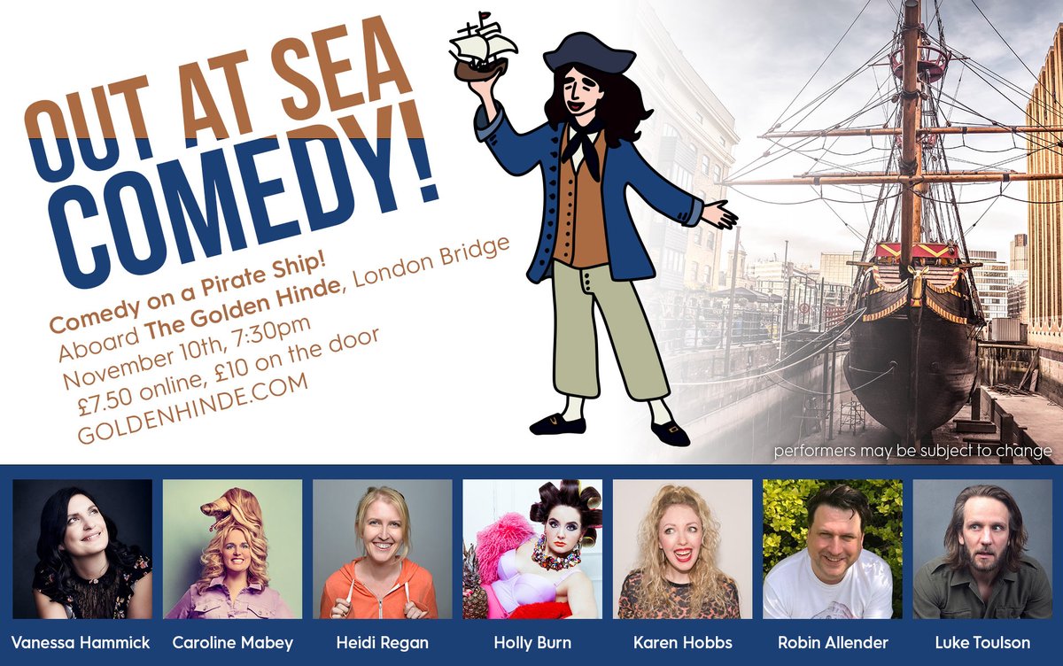 COMEDY on a PIRATE SHIP! It doesn't get more gloriously anarchic than that! On November 10 at 7:30pm, Your fabulous host @Ammick captains a crew of top comedians: @CarolineMabey, @heidi_regan, @HollyBurnComedy, @karen_hobbs, @robinallender & @luketoulson!
goldenhinde.co.uk/whats-on#activ…