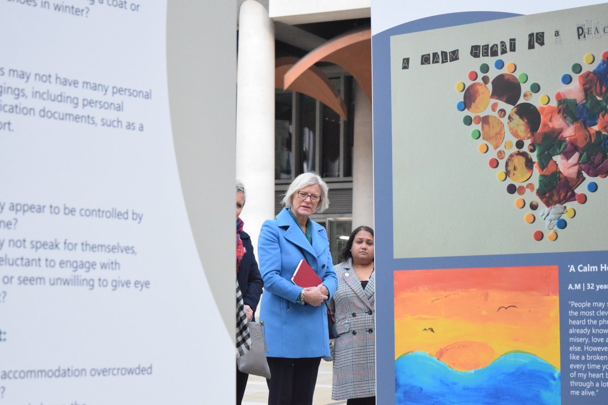 Today Dame Sara was honoured to meet artists, hear their stories and celebrate their success at the #ArtIsFreedom by @Hestia1970, a beautiful exhibition featuring the work of #modernslavery survivors in Paternoster Square.