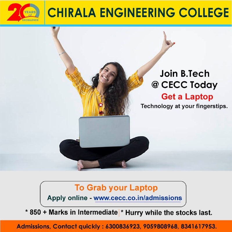 CEC_College's tweet photo. It's Your Time to Shine, Admissions are now open for the 2021-22 Academic Year.

Come and get your laptop and we help you to build your dreams! Join https://t.co/UW4UqADJZE now at Chirala Engineering College.

#ChiralaEngineeringCollege #StudentsLaptop #AdmissionsOpen2021 https://t.co/Kfw7C2HM9v