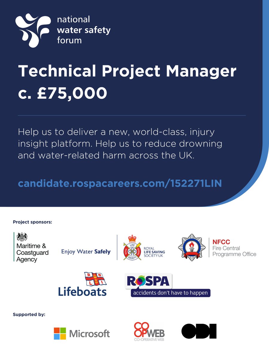 DavidJWalks's tweet photo. Technical Project Manager - UK Water Incident Data Platform.  c. £75,000.  #work #hiring #jobsfairy #drowningprevention #data #projectmanagement https://t.co/PGwzHc78gN