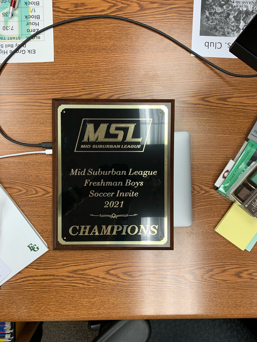 Grens_DoS's tweet photo. This was on my desk when I walked into work this morning! Congratulations, Freshmen Soccer! Credit to you all! It was an honor and privilege to coach you this Fall! Champions!🏆 Now we turn to Varsity vs. West Chicago in Regional Final tomorrow at 5 p.m. at WCHS @EG_BoysSoccer https://t.co/NWnPysSNil