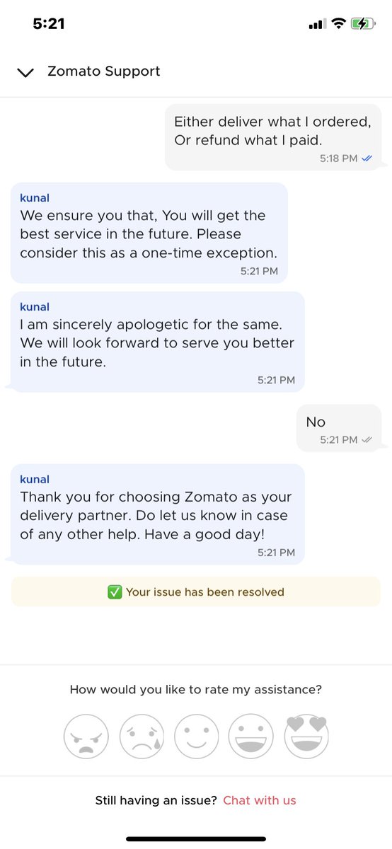 gunnerbalu's tweet photo. @deepigoyal @zomatocare @zomato @BandBajaateRaho is this how you train your staff to avoid customer’s chat abruptly,
I paid Rs.139 for my order, and your support executive says they can’t deliver nor refund. https://t.co/GOCGhSGlmb