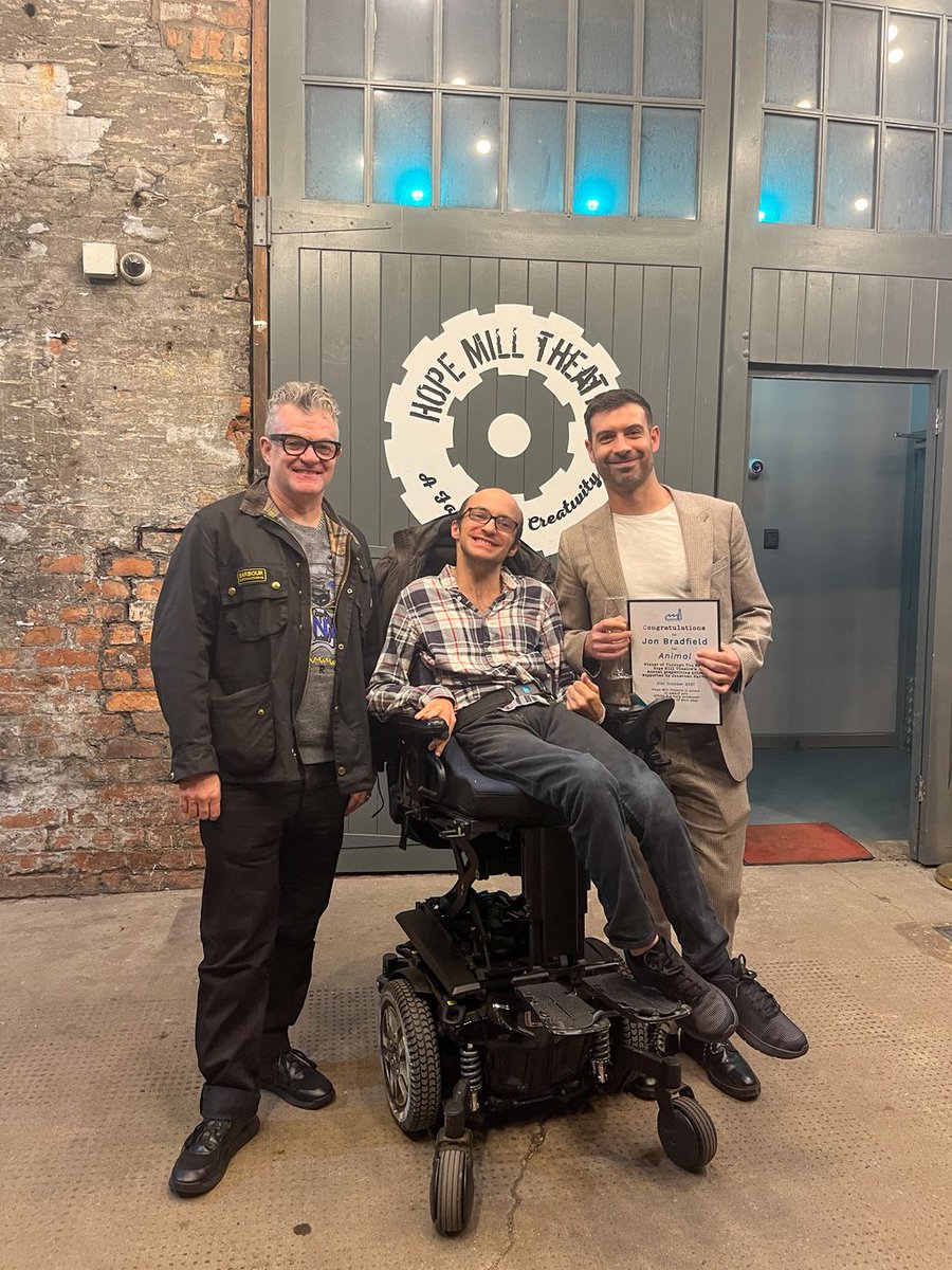 hopemilltheatre's tweet photo. What an incredible evening we had last night at the Through The Mill Finalist Evening!
We saw extracts from the 12 finalist scripts, and announced Jon Bradfield and his play 'Animal' as our worthy winner!
Here's writer Jon, collaborator Josh with TTM mentor Jonathan Harvey https://t.co/40RekVwfQr