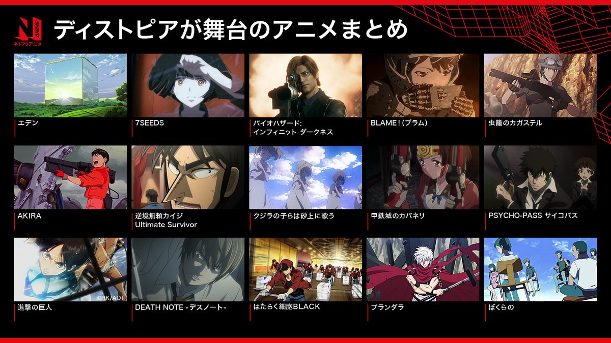 Netflix Japan Anime على تويتر ディストピア作品は暗いだけじゃない 懸命に生きる主人公たちに 今を生きる勇気を貰えます あなたが気になるのは どの世界 ネトフリアニメ