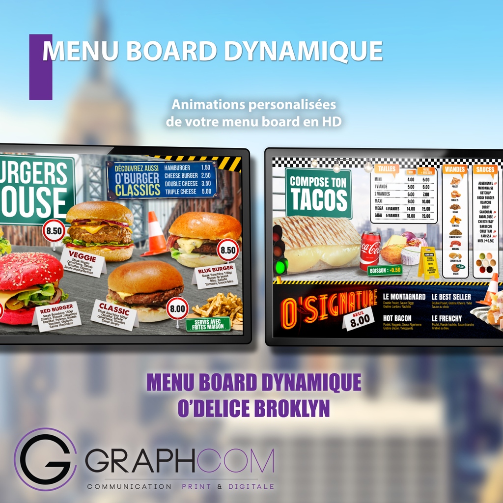 GRAPHCOM92's tweet photo. Le menu board Dynamique de ODB en préparation. 

#ODB #ODeliceBrooklyn #Graphcom #MenuBoard #Design #GraphicDesign https://t.co/xTB2qJ4mLN
