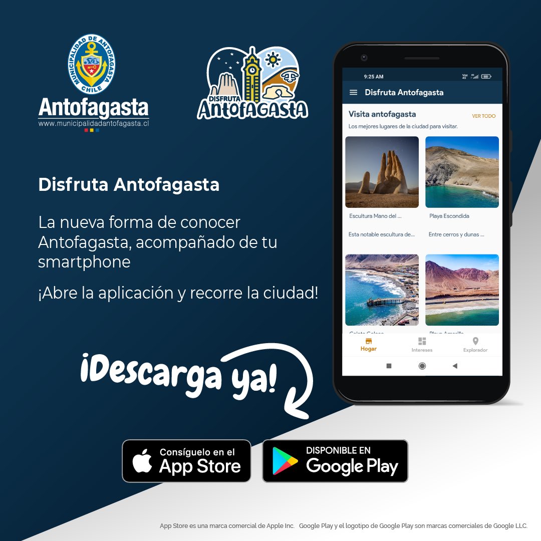 👉 De la mano de la era digital, avanzamos en el desarrollo del turismo en #Antofagasta. 

¡Descarga la app Disfruta Antofagasta!. 🙌

#DisfrutaAntofagasta #LaPerlaVuelveABrillar