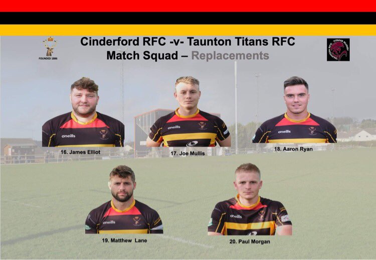 Cinderford RFC 🌲🏉 (@cinderfordrfc) on Twitter photo Team News 📰
Your Cinderford First XV to play <a href="/tauntonrfc/">Taunton Rugby Club</a> tomorrow 🕺🏼
🗓 23rd October
📍 Beavis Memorial Ground, Dockham Road, Cinderford GL14 2AQ
⏰ 3pm Kick Off
<a href="/paulmorgann_/">morgs</a> comes into the side, with Tyler Jerrum and <a href="/Matthew_laner/">Matthew lane</a> returning 👏🏻 Team News 📰
Your Cinderford First XV to play <a href="/tauntonrfc/">Taunton Rugby Club</a> tomorrow 🕺🏼
🗓 23rd October
📍 Beavis Memorial Ground, Dockham Road, Cinderford GL14 2AQ
⏰ 3pm Kick Off
<a href="/paulmorgann_/">morgs</a> comes into the side, with Tyler Jerrum and <a href="/Matthew_laner/">Matthew lane</a> returning 👏🏻