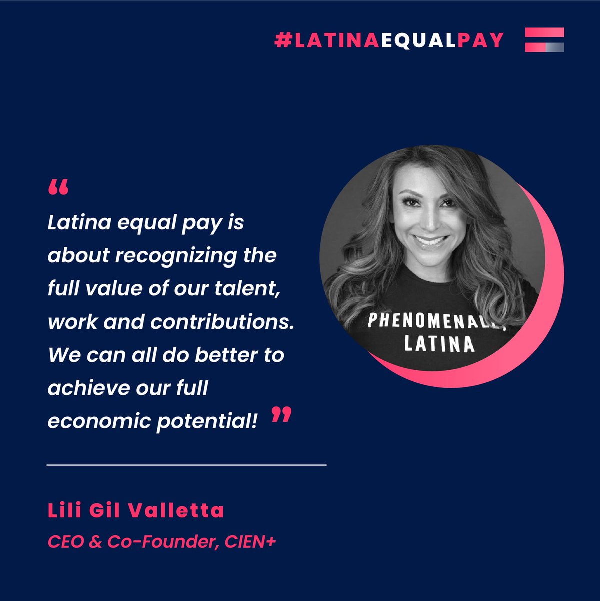 #LatinaEqualPay because our full value, talent and economic contribution ought to be compensated at 💯 <a href="/GabyNatale/">Gaby Natale</a> <a href="/MonicaRamirezOH/">Monica Ramirez</a> <a href="/Angela_M_Guzman/">Angela Guzman</a> <a href="/Nina_Terrero/">Nina Terrero</a> <a href="/ninavaca/">Nina Vaca</a> <a href="/CarolinaTrejos_/">Carolina Trejos</a> <a href="/cienplus/">CIEN+</a>