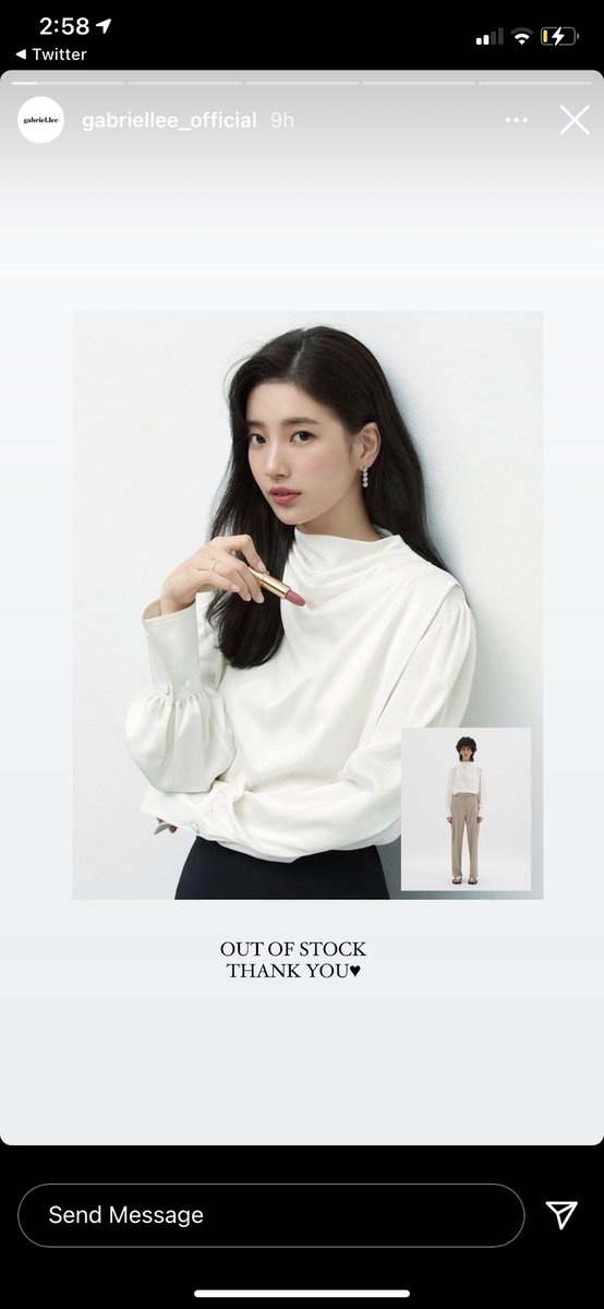 Suzyfanclub1's tweet photo. [INFO] Gabriel Lee Official posted IG Story Thanking SUZY for causing the white blouse that she wore in Monotube pictorial to be out of stock 🤍
#SUZY #BAESUZY #수지 https://t.co/TLzpUOHKKj