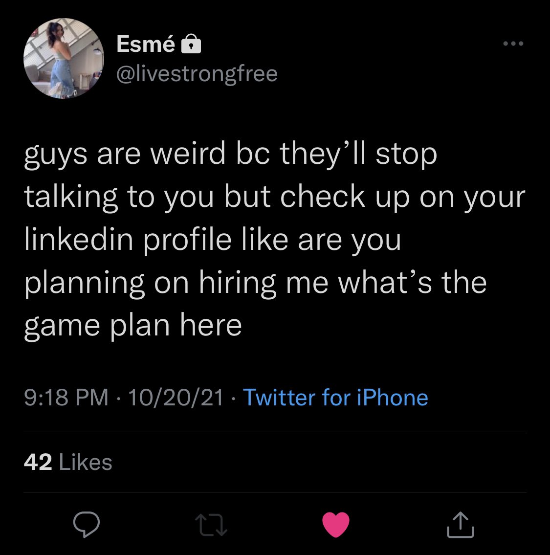 t_lebz's tweet photo. When they check your LinkedIn profile bc you’ve blocked them on everything else>>> https://t.co/AbutUEG7C2