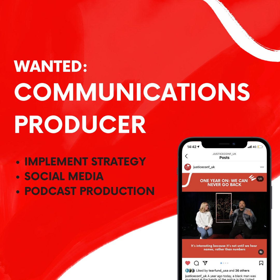 👀 We're on the lookout for a Communications Producer who can implement the comms strategy for The Justice Conference UK, creating exceptional content for social media and wider digital channels. Do you know anyone who fits the bill? Full job description: jobs.tearfund.org/tearfund/jobs/…