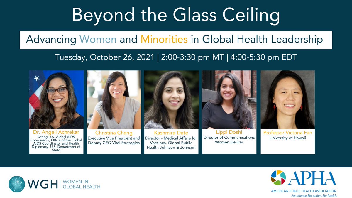 womeninGH's tweet photo. On October 26th, WGH &amp; @PublicHealth are hosting a panel to discuss barriers, opportunities, and solutions to increasing female minorities presence at the decision-making table! 
Speakers: @sbejaranos @PaurviBhatt @ChristinaChang5 @KashmiraDate @lippidoshi @FanVictoria @Vinatusa https://t.co/0yzQNsxQzP