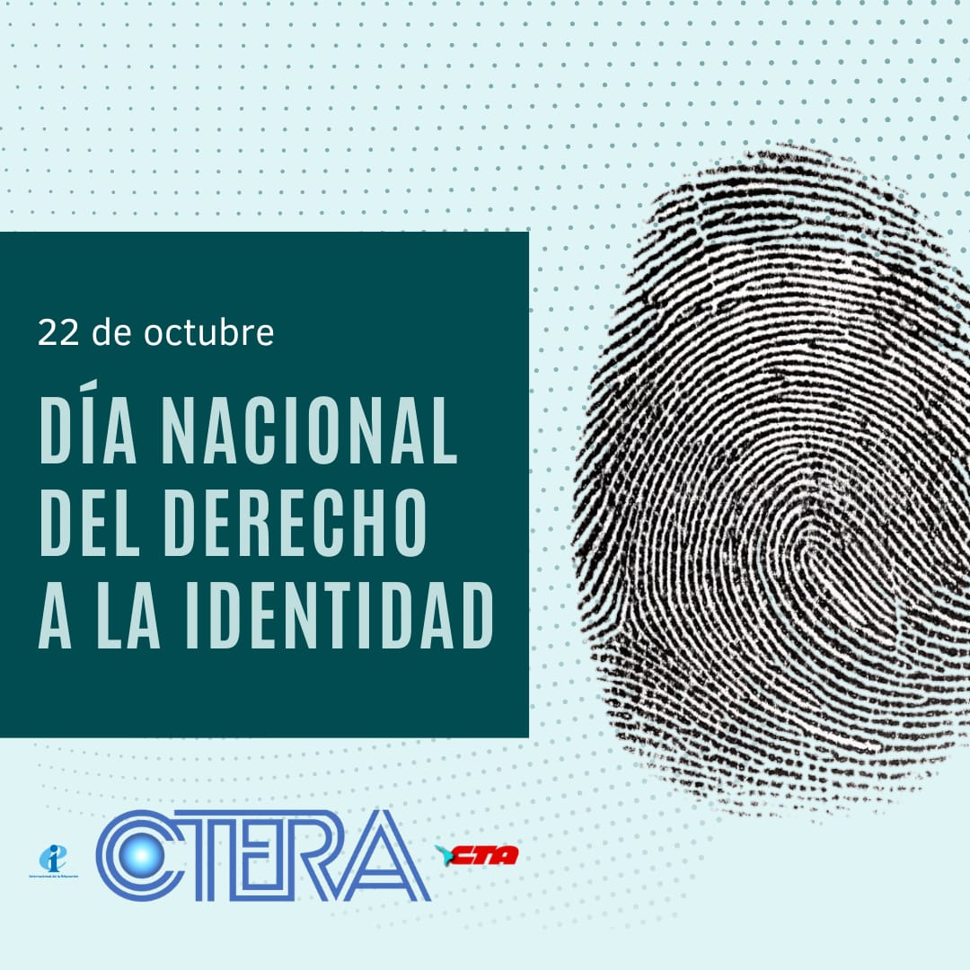 22 de octubre Día Nacional del Derecho a la Identidad.
CTERA se suma a la campaña de las Abuelas de Plaza de Mayo
#FloreceIdentidad
#Abuelas44Años
<a href="/abuelasdifusion/">Abuelas de Plaza de Mayo</a> <a href="/soniaalesso1/">Sonia Alesso</a> <a href="/RobiBaradel/">Roberto Baradel</a>