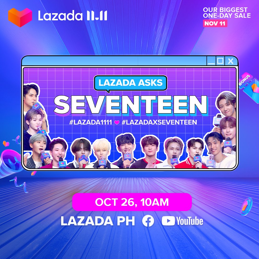 We’ve got a surprise for you! 👀Tune in to the Lazada PH YouTube channel and Facebook page at 10AM today. ▶ lzd.co/LazadaAsksSEVE… 💙 lzd.co/LazadaAsksSEVE… #LazadaxSEVENTEEN #SEVENTEEN #세븐틴 #Lazada1111BiggestOneDaySale #Lazada1111 #LazadaPH #LazadaPH1111