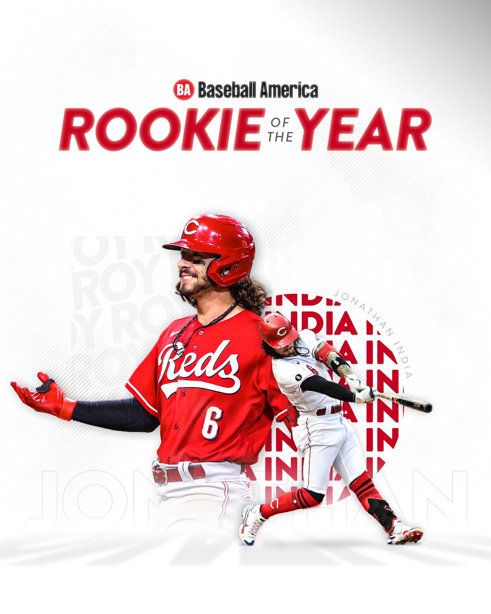 .<a href="/BaseballAmerica/">Baseball America</a> has tabbed Jonathan India as their 2021 Rookie of the Year! 🏆

Congrats, <a href="/JonathanIndia/">Jonathan India</a>! 🙌