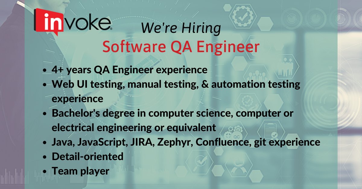 XperienceInvoke's tweet photo. Attention job seekers: We're looking for a #QAEngineer to join our team! Sound like you? Get the details and apply. https://t.co/8AgyENQVAq https://t.co/BIgPdMy8lS