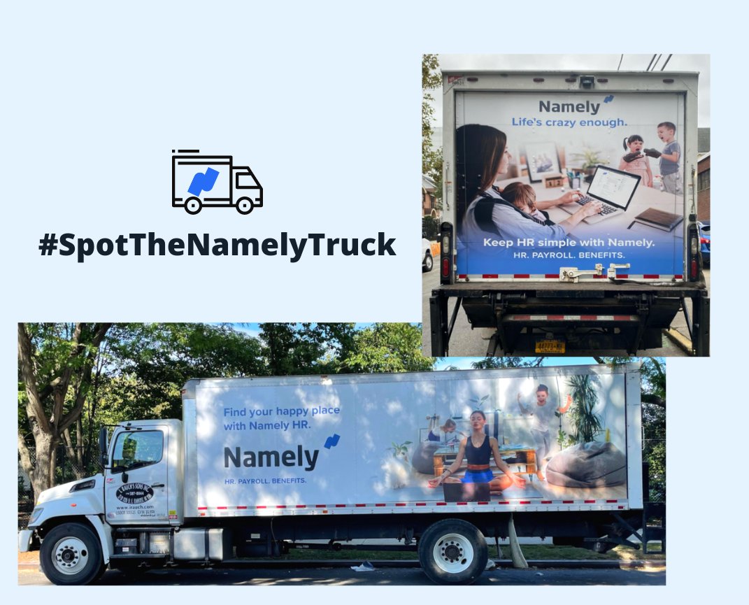 NamelyHR's tweet photo. Do you live in #NYC? If so, keep an eye out for our new ads rolling around the city on trucks! Spot one within the next month and tag us in a photo for a chance to win $100! Bonus points if it’s selfie. #SpotTheNamelyTruck https://t.co/ftnJ1hsYGJ