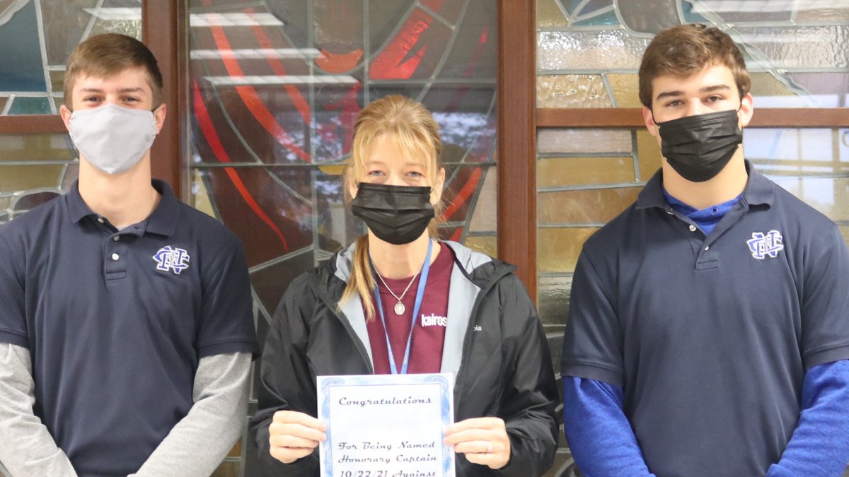 NewmanCCHS's tweet photo. Congratulations Mrs. Jungerman @NewmanFootball1 Honorary Captain of the week! #GoComets #RollonBlueMachine https://t.co/lprnKSDc94 https://t.co/5XZdTcsANa