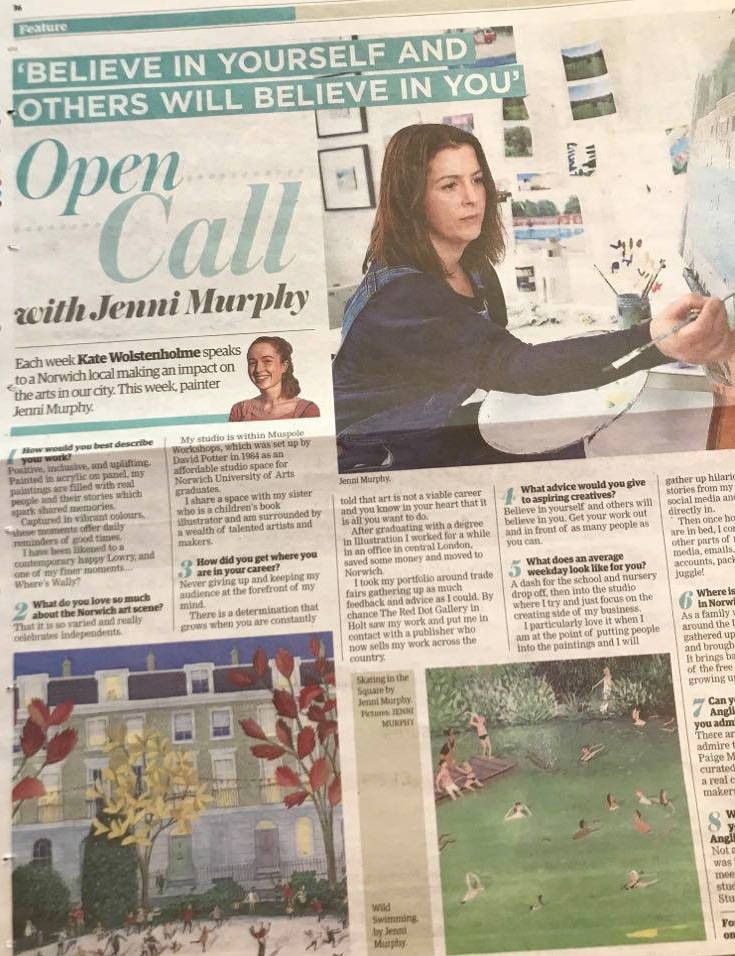 Having a great time putting these Open Call pages together! Today is painter Jenni Murphy who creates the most fun, colourful images!🌞🏊