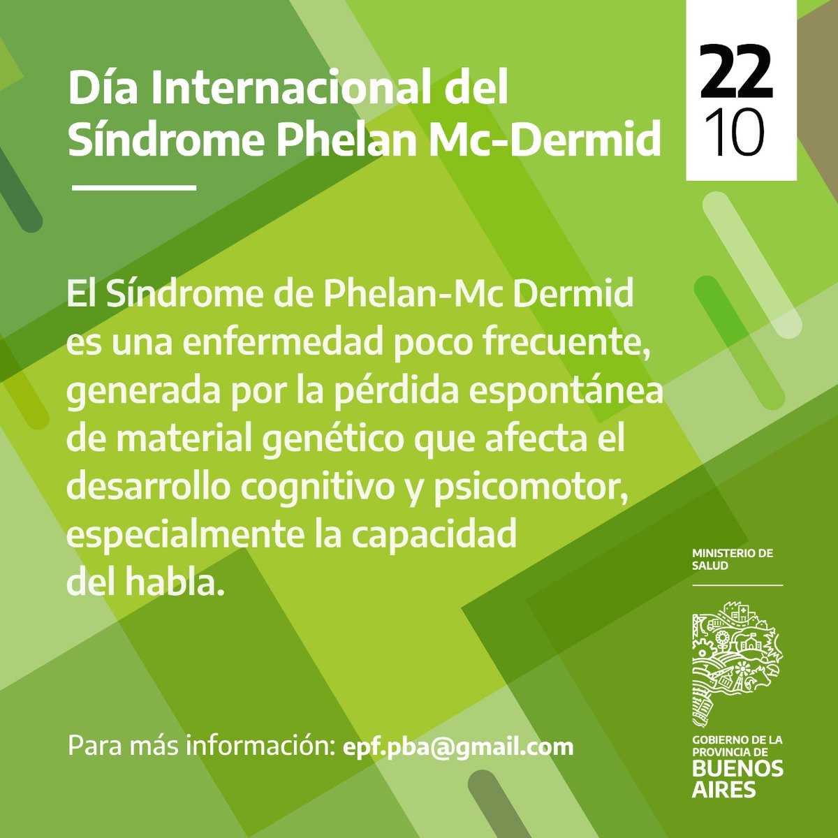 Es importante abordar las Enfermedades Poco Frecuentes de manera integral. 
Desde @saludbap nos sumamos a la campaña de concientización para mejorar la calidad de vida de las personas que padecen patologías como el Síndrome de Phelan-Mc Dermid.

<a href="/BAProvincia/">Gobierno PBA</a>