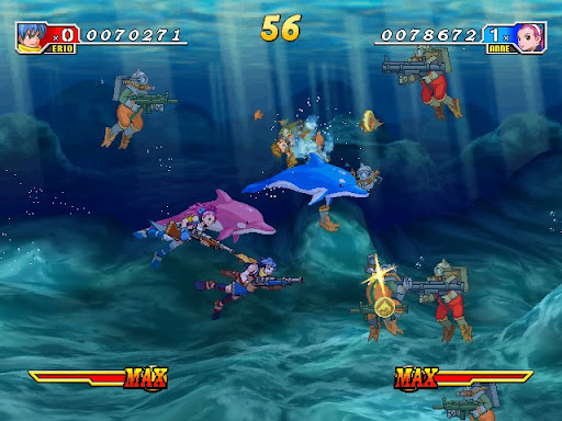 SirArturo3's tweet photo. Si os gustan los disparos, y también los animalitos, ¿qué mejor juego que este #DolphinBlue, que básicamente es un Metal Slug sobre delfines?. Aparecido en #Atomiswave, aunque por lo que me han dicho se puede encontrar hasta una versión para #Dreamcast. Un gozadón! https://t.co/VaDjjPQ1vm