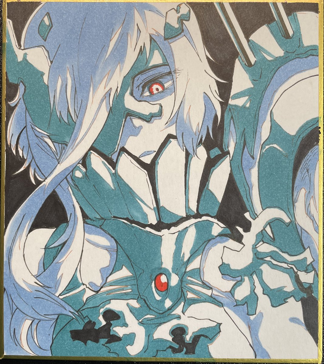 1girl shikishi abyssal ship solo traditional media red eyes white hair  illustration images