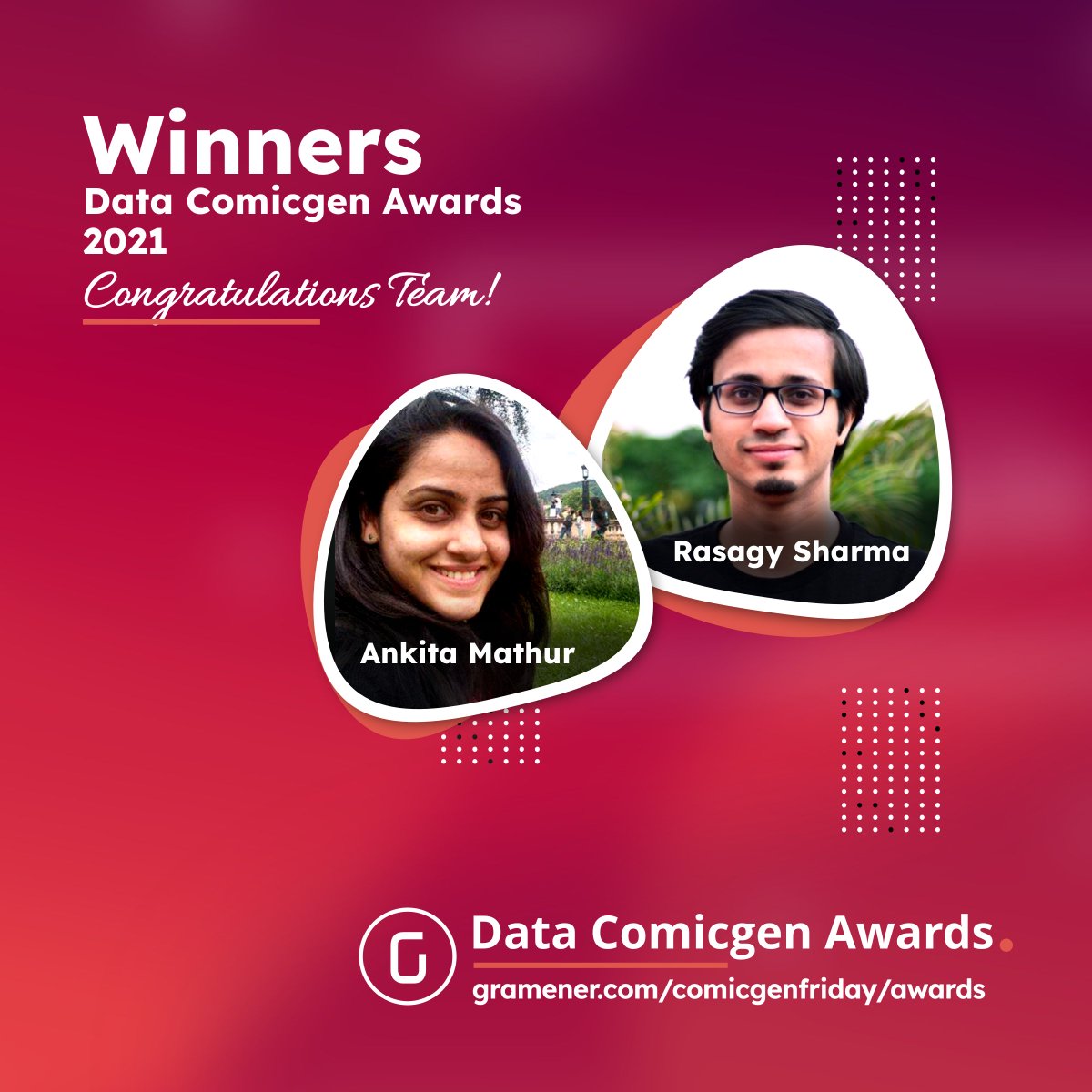 datacomicgen's tweet photo. It's now time to crown the Champion of the 1st edition of the @Gramener #Data #Comicgen #Awards. And the winners are @AnkitaM1094 & @rasagy ! Congratulations folks! What an effort! What a win! https://t.co/l4WFymaRfr