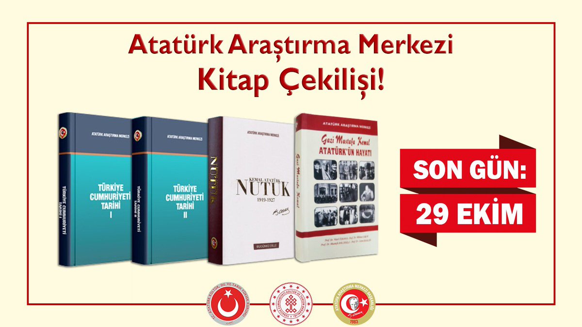 AtamBaskanlik's tweet photo. 📢Atatürk Araştırma Merkezi Başkanlığı'ndan 29 Ekim Özel Çekilişi ile Sizlerleyiz!
📢Görselde yer alan 3 eseri 5 takipçimize hediye ediyoruz.
Katılım Şartları:
❗️Sayfamızı takip etmek.
❗️Gönderiyi retweet etmek.
➡️Çekiliş sonucu 30 Ekim'de paylaşılacaktır https://t.co/KgFMoW8vEh