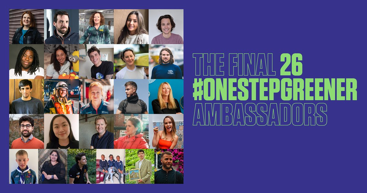 COP26's tweet photo. Meet our final 26 #OneStepGreener Ambassadors 💚

Going above and beyond, they symbolise the very best in UK climate leadership by taking steps to make their lives, and the lives of others greener.

#COP26 | #TogetherForOurPlanet

🔗 https://t.co/WDQlORT2KO https://t.co/omGT7mADtk