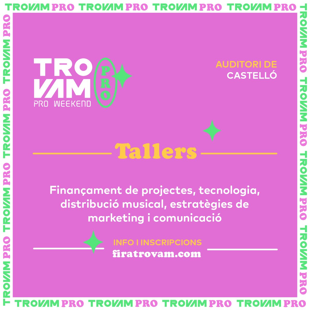 GVAcultura's tweet photo. 🎧 El #TrovamProWeekend reuneix els professionals de la nostra indústria musical en debats, tallers pràctics i més activitats.
🎵 Una oportunitat per a conéixer l'estat del sector i descobrir noves iniciatives després de la pandèmia.
ℹ️ Inscripcions: https://t.co/HixSRcj1tT https://t.co/6ceEya0aZK