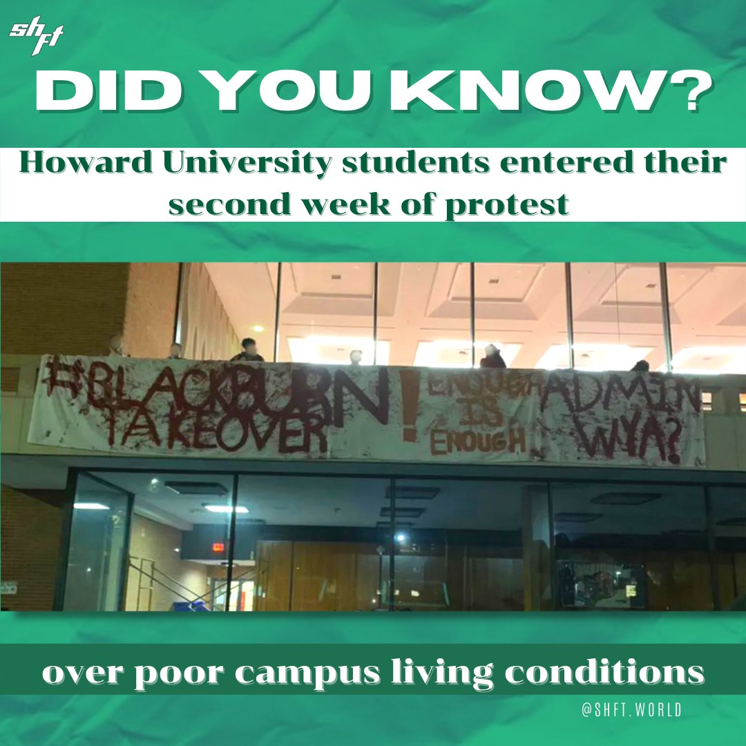 shftworld's tweet photo. Y'ALL! Students at Howard University are FED UP! 😤

Students are now entering their second week of protesting and have no plans of stopping. 
 
Follow @/_thelivemovement for updates!

⚡️ #SHFThappens⁠ https://t.co/9Ehd8i6nGz