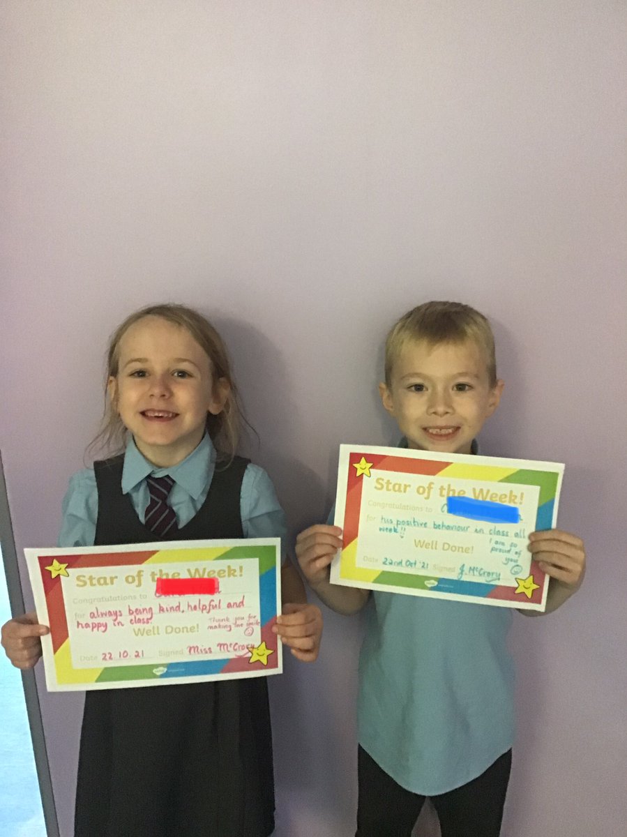 MissMandMrsMP3c's tweet photo. Huge congratulations to C and C on being our Stars of the Week ⭐️ C  has  shown that he can be a  responsible and respectful pupil. C is always kind and  caring  to  everyone in our class. Miss McCrory is so  proud.🤩😊 https://t.co/iHyB517wur