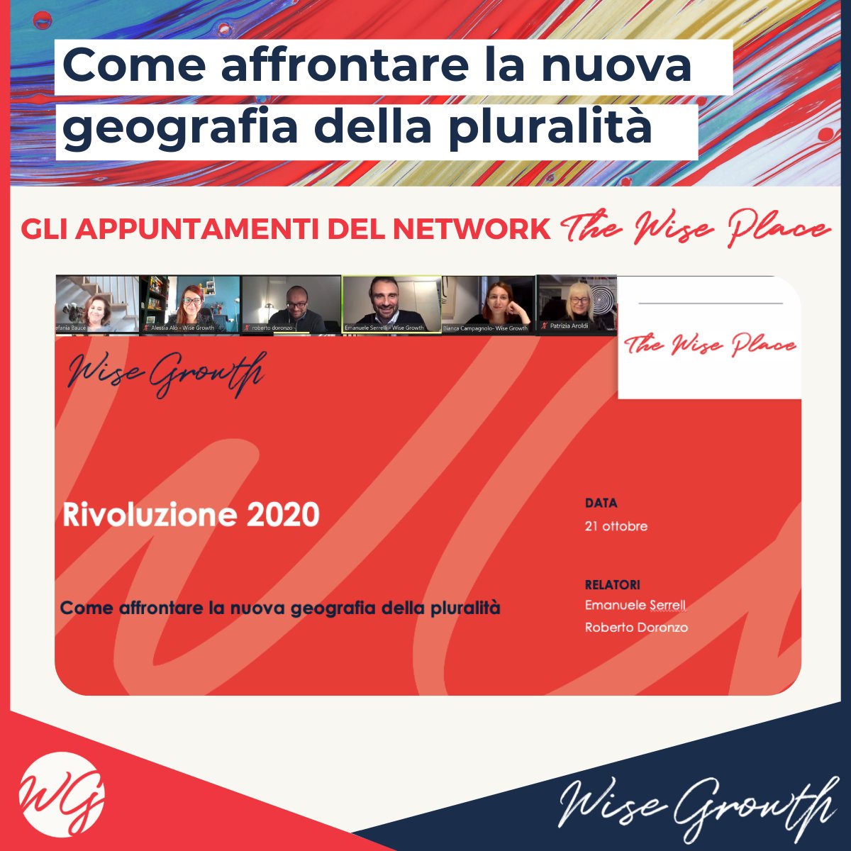 Grazie a tutti i partecipanti all'incontro #TheWisePlace di ieri.Abbiamo riflettuto insieme sull'impatto della pandemia sia dal punto di vista individuale che organizzativo. Tanti spunti di confronto interessanti  sulle diverse strategie di fronteggiare questa delicata fase.