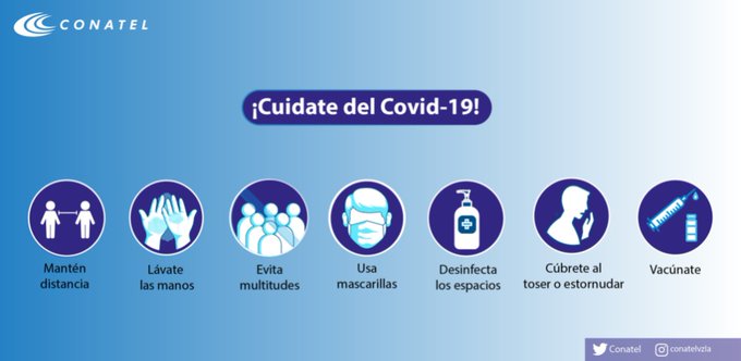 Conatel's tweet photo. ¡𝗖𝘂í𝗱𝗮𝘁𝗲!

Reforzar las medidas de bioseguridad es importante para evitar el contagio. 
.
.
#VacúnateEvitaElContagio https://t.co/z1zgDxNv6k