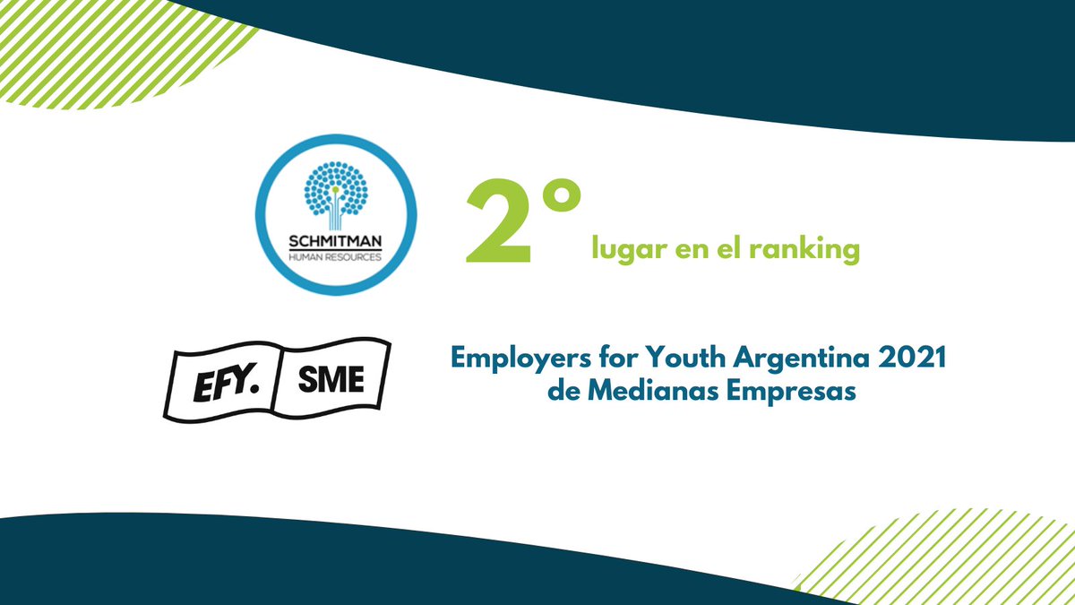 SchmitmanHR's tweet photo. ⚡️En Schmitman HR tenemos el orgullo de contarles que obtuvimos el 2º puesto en el estudio EFY– Employers for Youth 2021, premio a las Mejores Empresas Medianas Para Jóvenes Profesionales @FirstJobLatam https://t.co/6mCpakxDdU