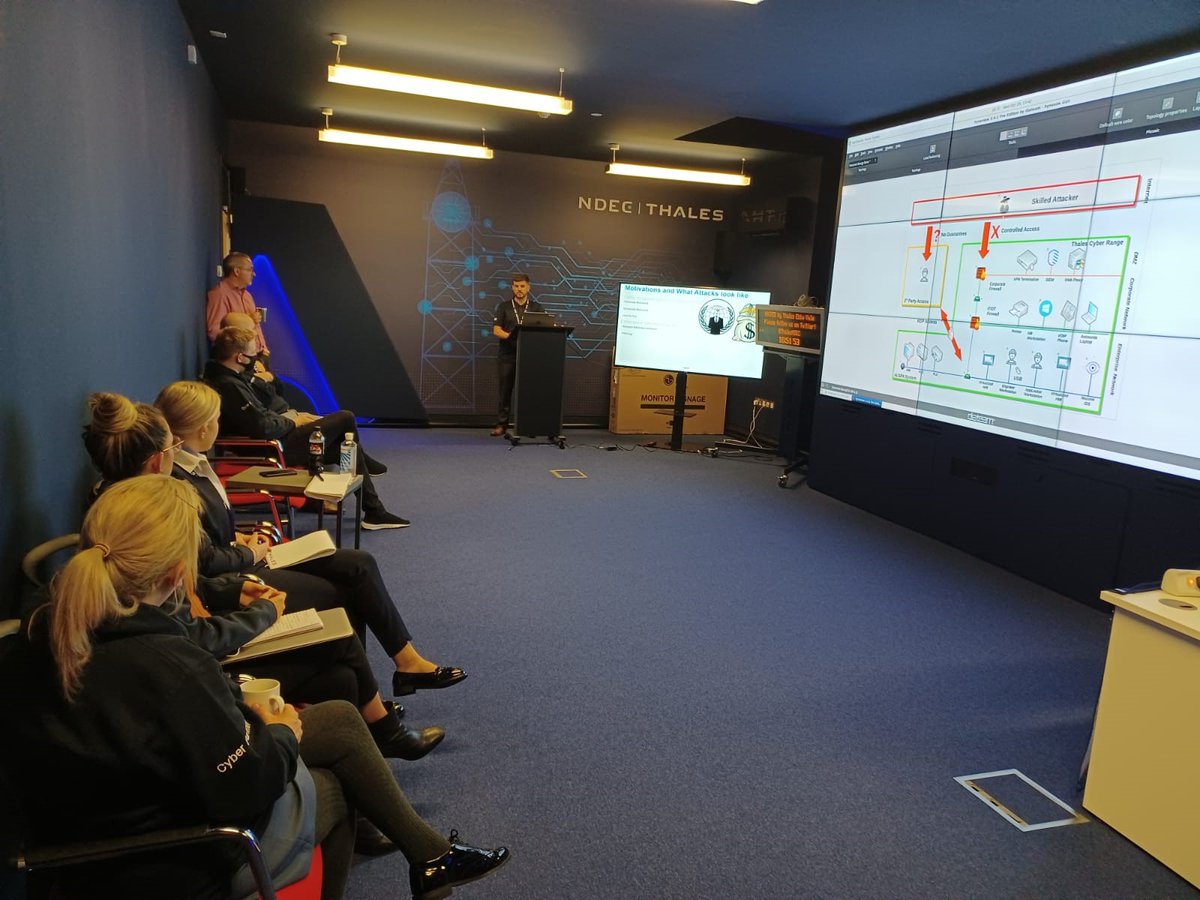 ThalesNDEC's tweet photo. Thank you to our Cyber &amp; Network Technician @adjefffff  and our apprentices Connor and Morgan - today more of our new starters had an introduction to the world of cyber threats and hacking! #thales #cyber #techvalleys #learningisfun https://t.co/GGlUxhqJEj