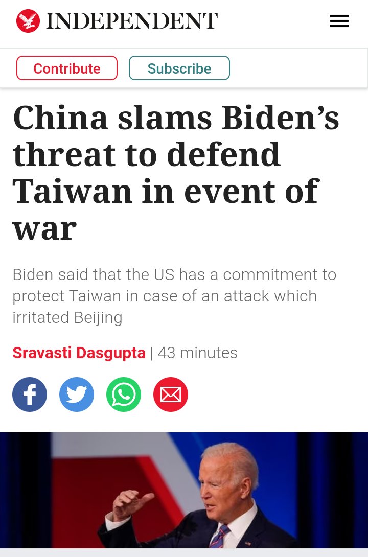 Oceanworldfree's tweet photo. 🇺🇲U.S. may end its policy of #StrategicAmbiguity to defend #Taiwan
#Biden"misspoke" the 2️⃣ time since August that the US would defend Taiwan in an attack from China
🇨🇳China😡There was 'no room' for compromise or concessions over the issue of Taiwan
#ImmediateWar
#DefinitelyWin https://t.co/BynnYtIQDi