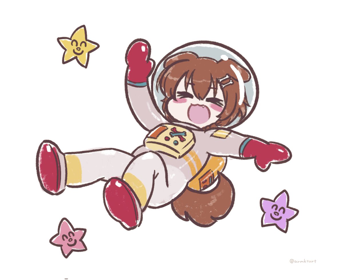 inugami korone 1girl spacesuit animal ears brown hair tail dog ears solo  illustration images