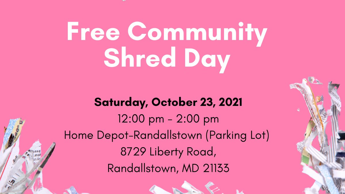 AKA_UEO's tweet photo. Tomorrow is the day! Get rid of all those papers creating clutter by stopping by the Home Depot Parking Lot in Randallstown for UEO's Free Community Shred Day from noon to 2pm. https://t.co/R8QWiKygP6