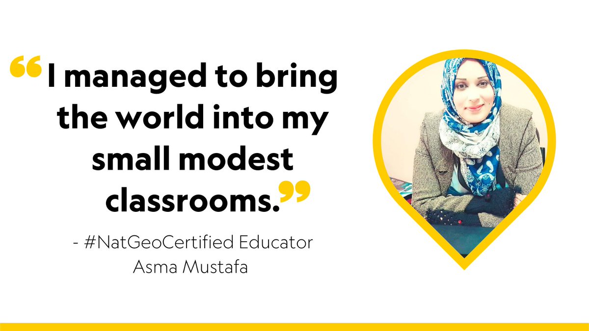 NatGeoEducation's tweet image. #NatGeoCertified educator &amp;amp; Global #TeacherPrize winner @AsmaMus51459865 was the first from her country of Palestine to join the @NatGeoEducation community. Her passion is sharing a global education perspective with her students. 1/3