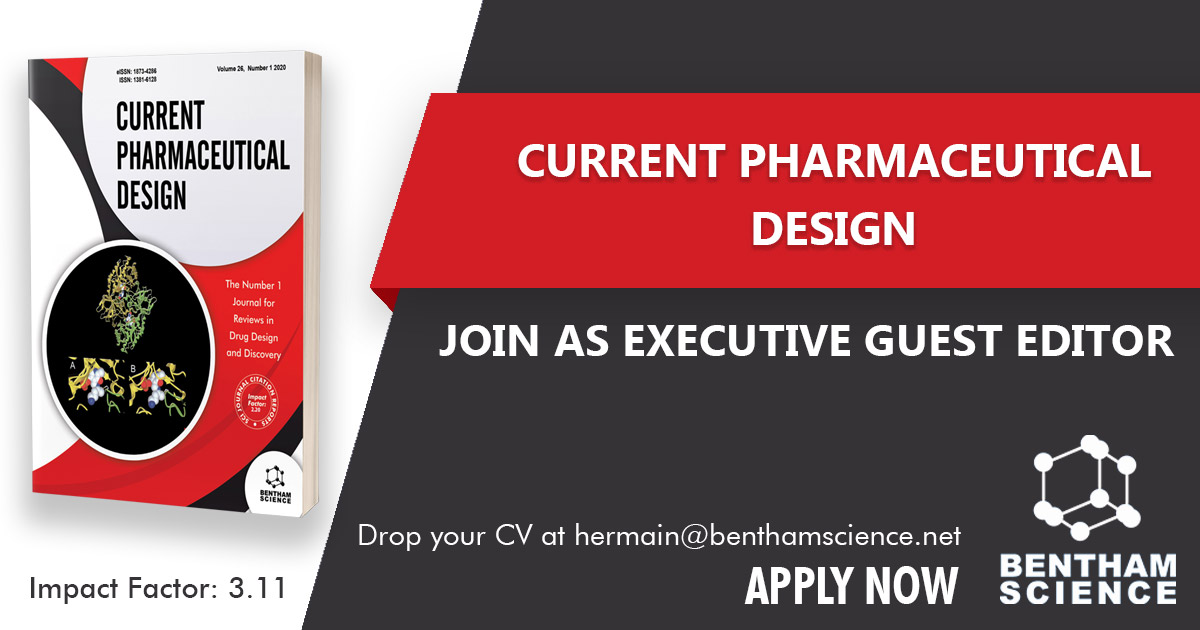 BenthamScienceP's tweet image. Join as Executive Guest Editor of the journal, &quot;Current Pharmaceutical Design&quot; 📣

You may send your CV at hermain@benthamscience.net

To know more about the journal, please visit: bit.ly/3b2HQc0

#applynow #executiveguesteditor #pharmaceutical #journal
